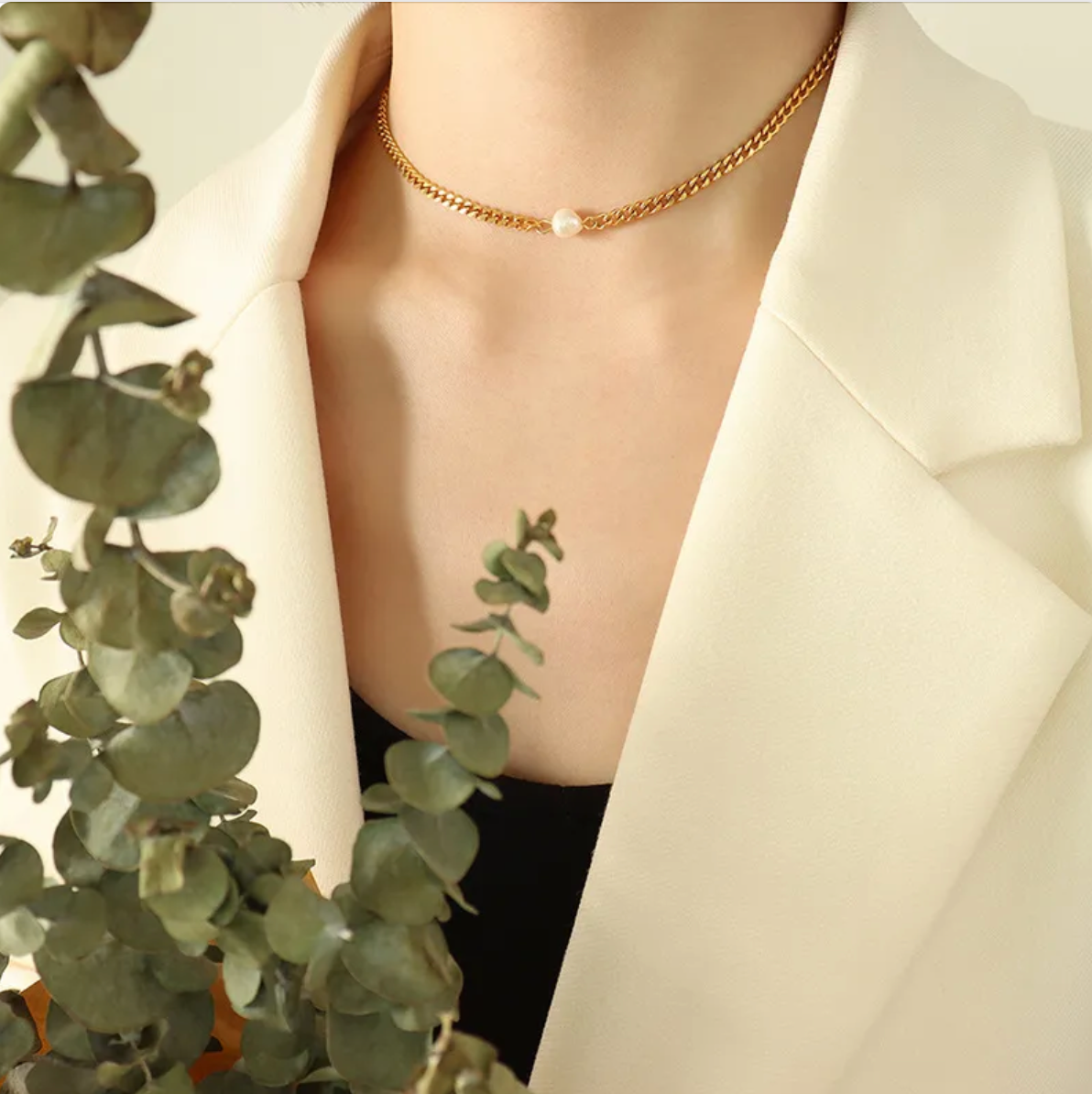 Collar titanum 1 perla natual