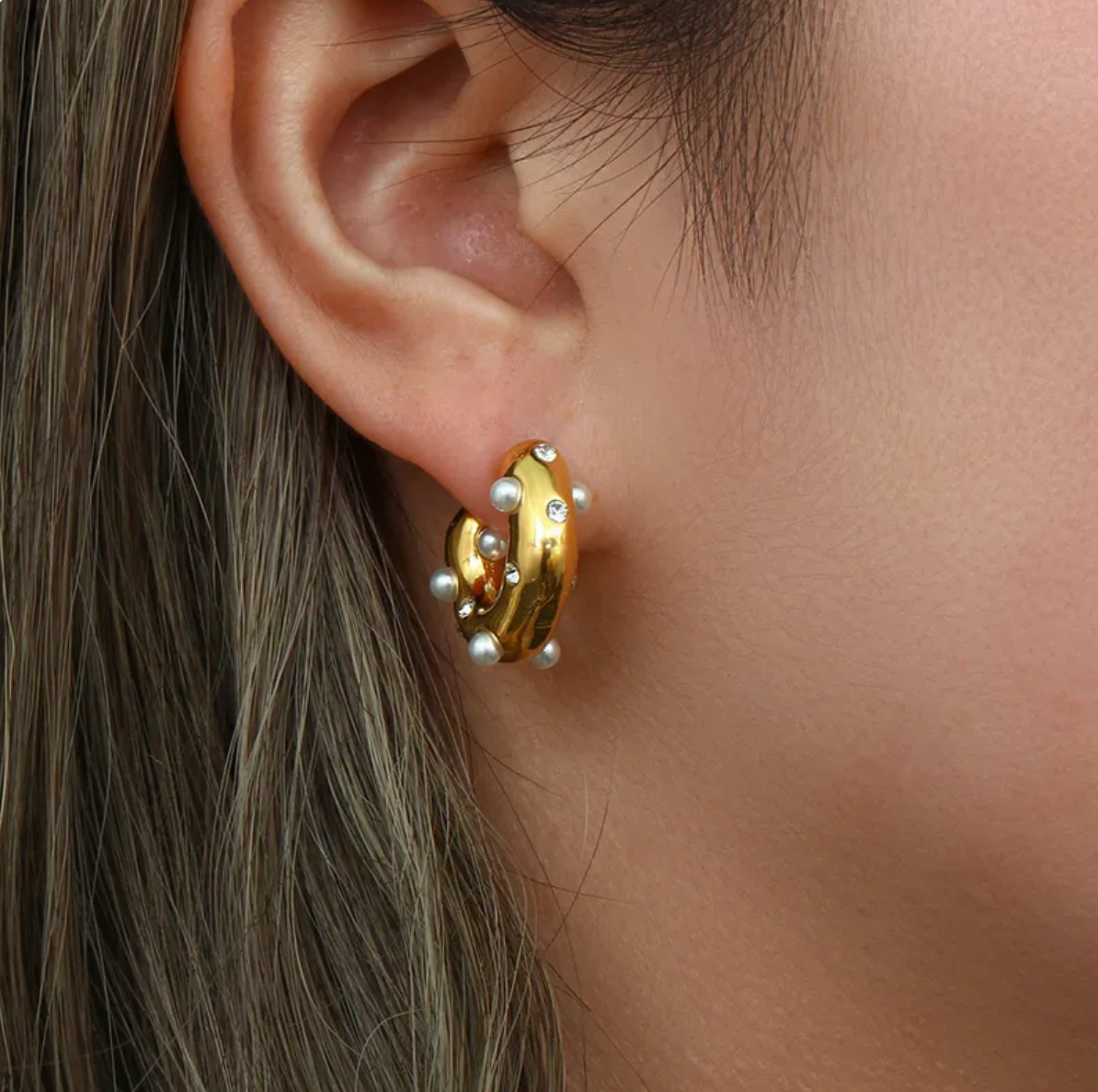 Arracadas Chicas Irergularers c/Mini Perlas y Brillos