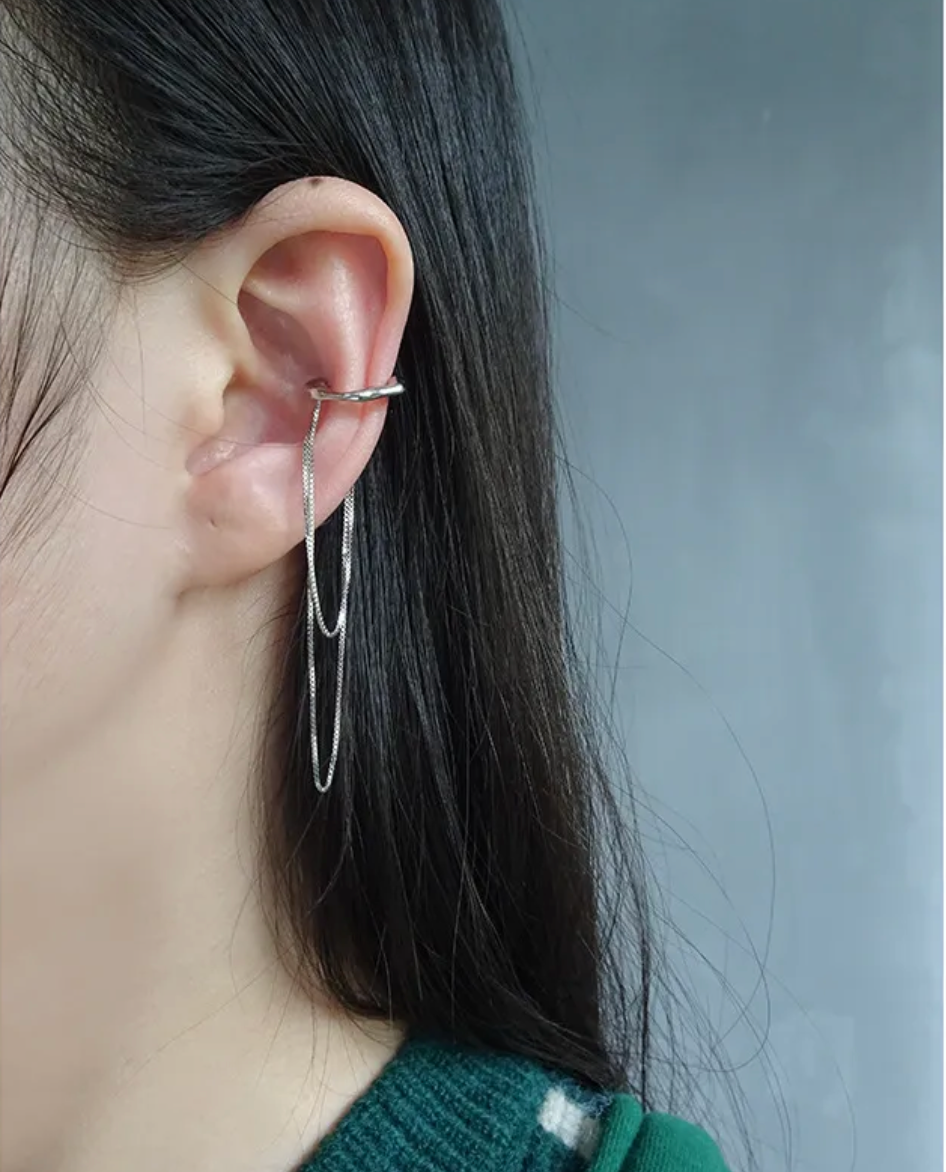 EarCuff Plata con Cadena doble