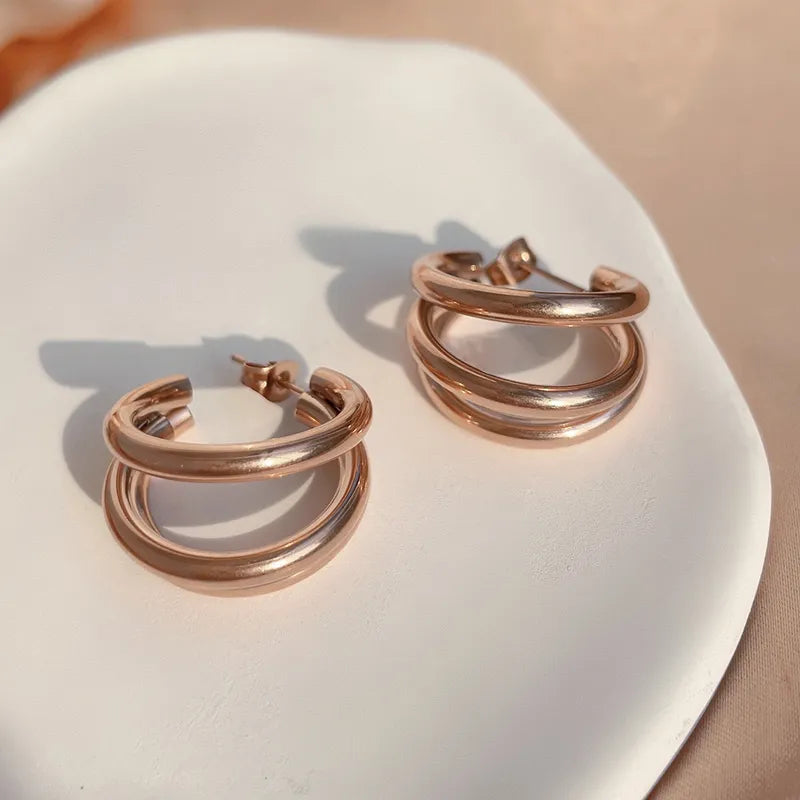 Arracadas C Triple Oro,  Plata y Rose Gold.