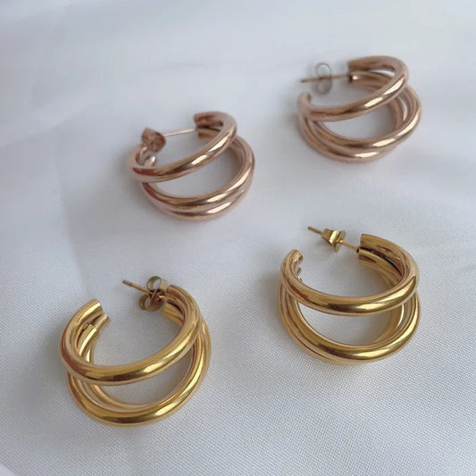 Arracadas C Triple Oro,  Plata y Rose Gold.