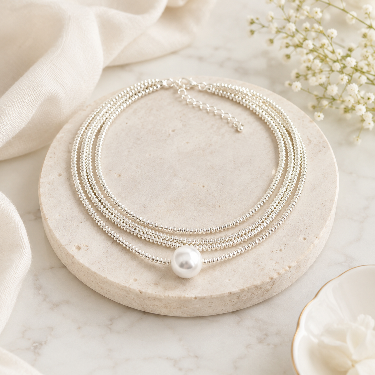Collar Silver Pearl