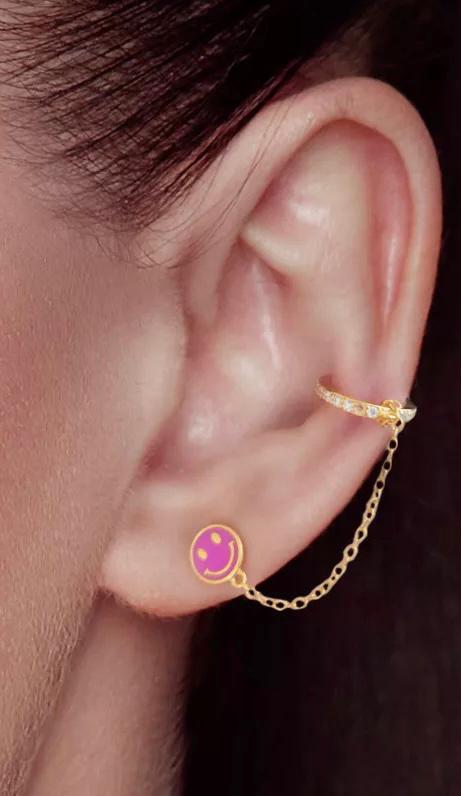 Smily Faces ear cuff con cadena