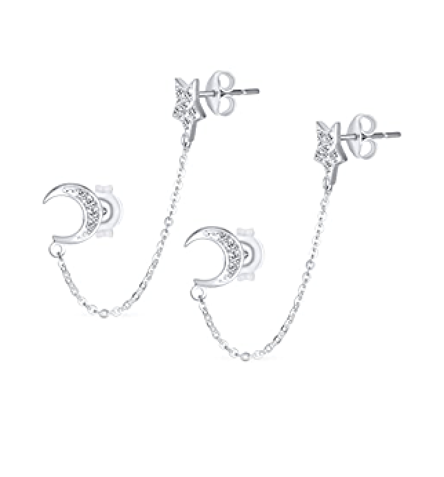 Double piercing GOLD star & moon