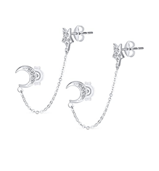 Double piercing GOLD star & moon