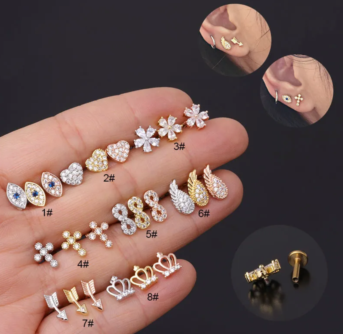 Piercing Invertido CRUZ, OJO TURCO, CORONA, FLOR, FLECHA