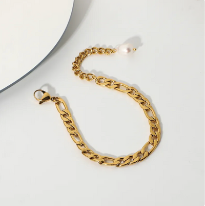 Pulsera de cadena baño de Oro c/perla natrual colgante