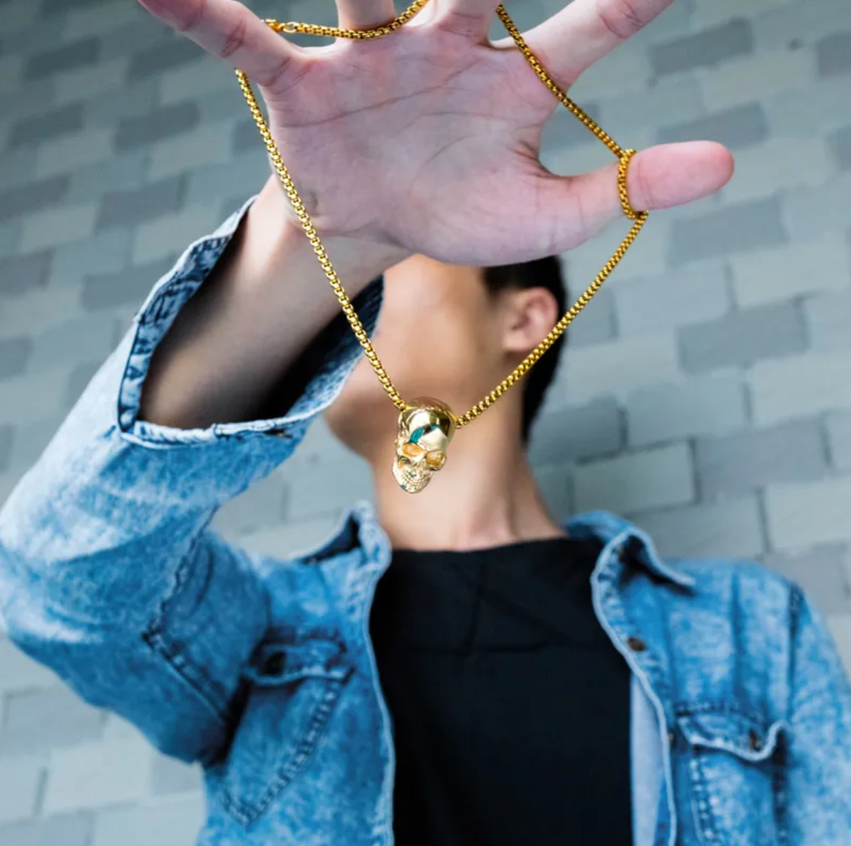 HIM - Cadena Skull-Punk Dorado