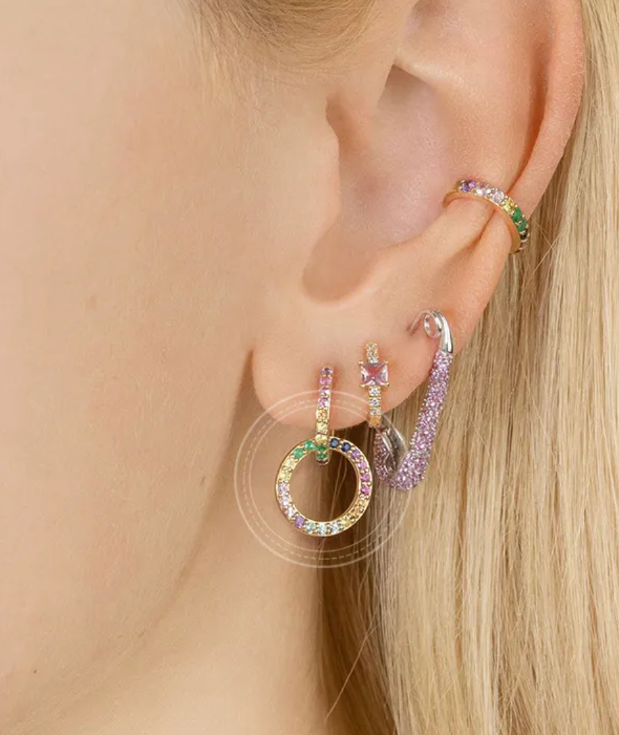 Hoop  oro con Aro rainbow