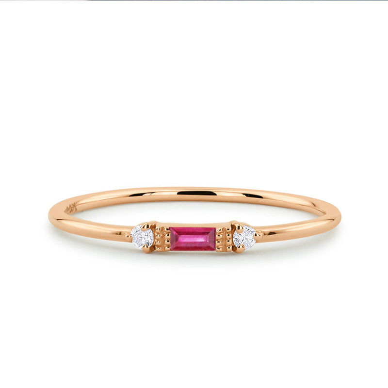 Anillo triple piedra Rose Gold RED Stone