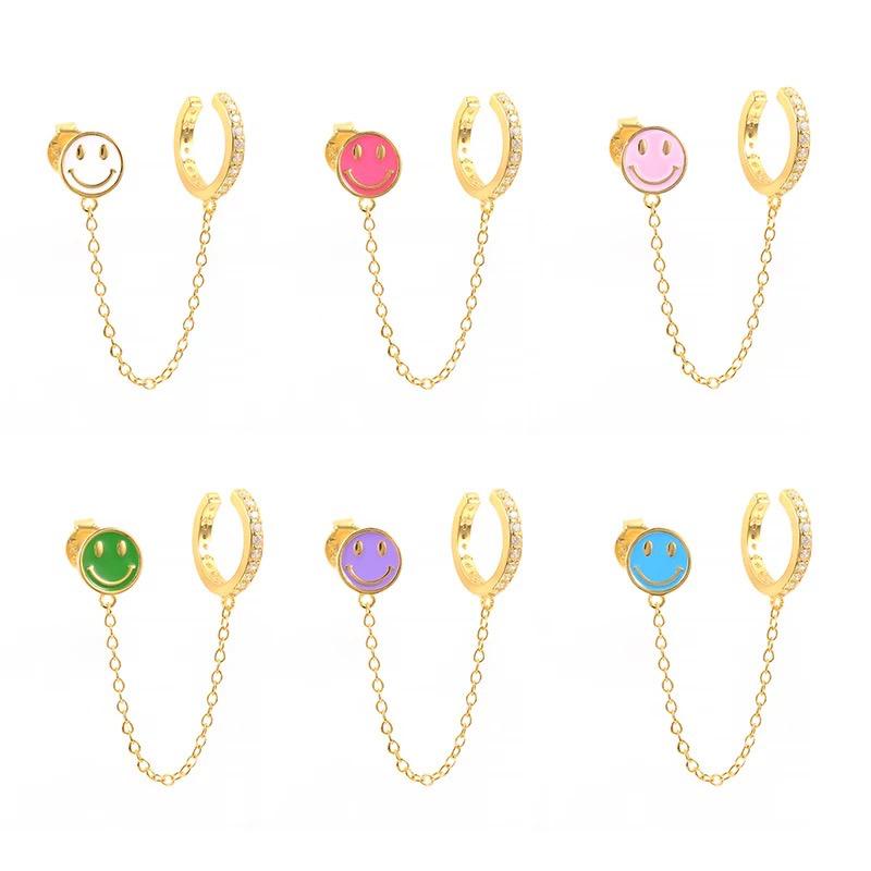 Smily Faces ear cuff con cadena